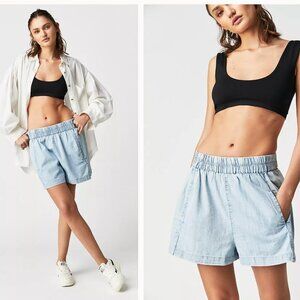 We The Free Get Free Chambray Blue Pull-On Shorts XL Casual Pull On Cotton Boho
